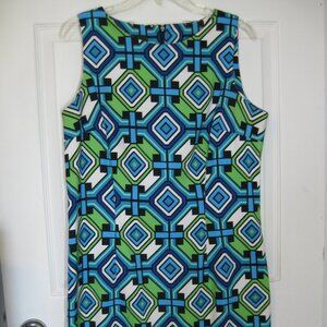 AGB Dress Sheath Dress Women's Blue Green Black White Geometric Print Size 16